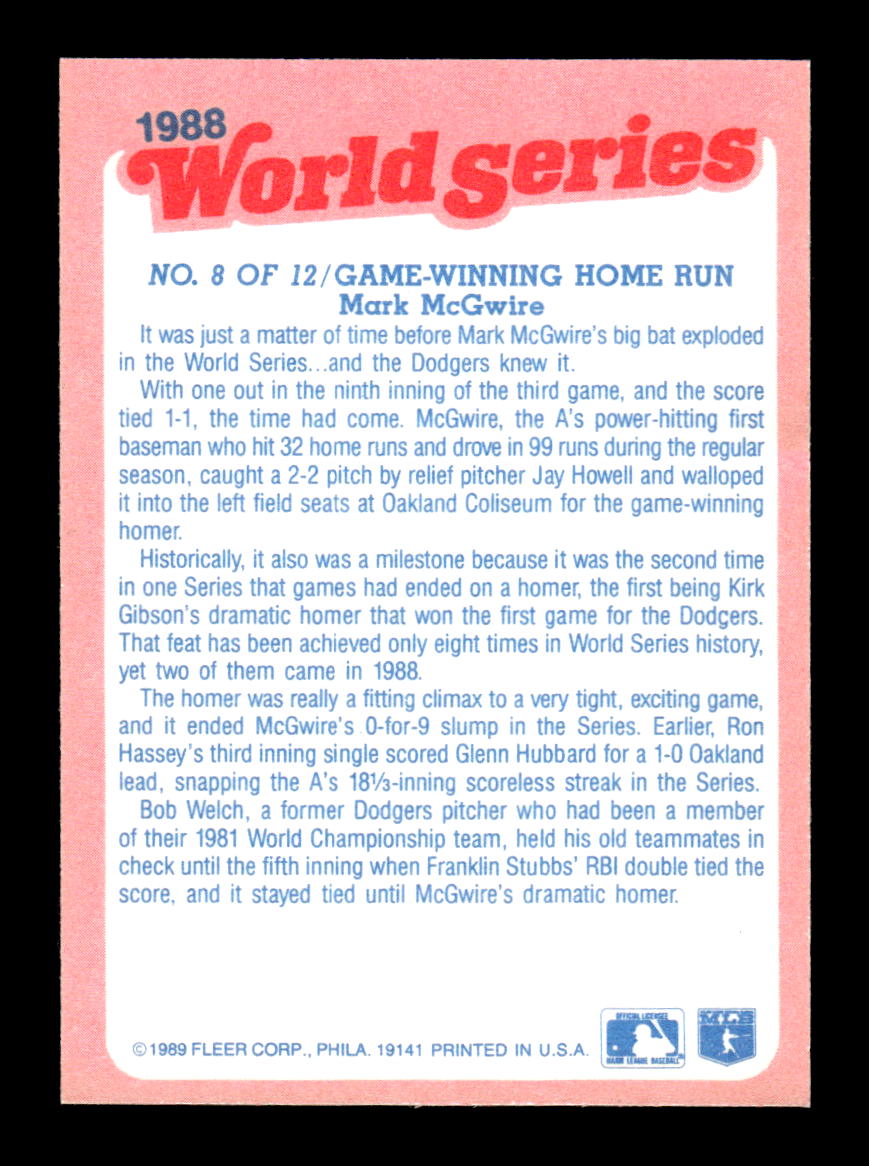 1989 Fleer #8 Game-Winning Home Run World Series Glossy Excellent HOF-10003737