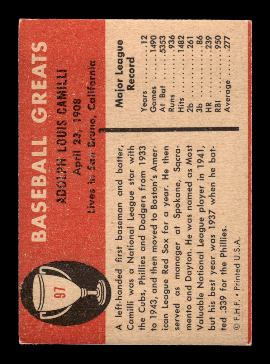 1961 Fleer Baseball Greats (F418-3) #97 Dolph Camilli Very Good HOF-10003753