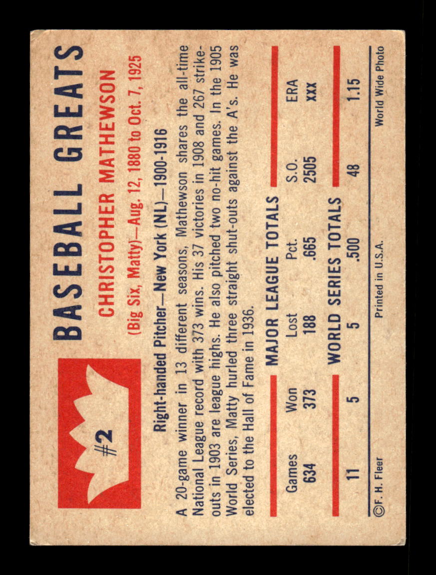 1960 Fleer Baseball Greats #2 Christy Mathewson Very Good HOF-10003779