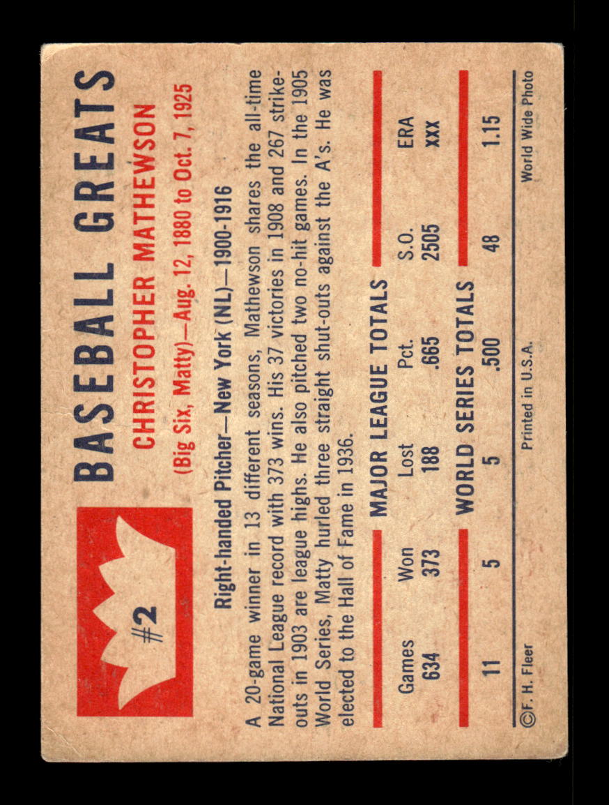 1960 Fleer Baseball Greats #2 Christy Mathewson Very Good HOF-10003780