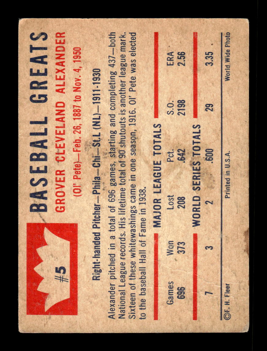 1960 Fleer Baseball Greats #5 Grover Cleveland Alexander Very Good HOF-10003781