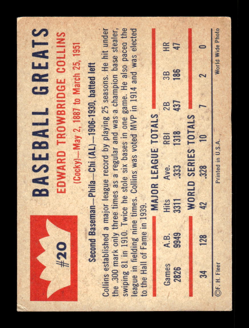 1960 Fleer Baseball Greats #20 Eddie Collins Very Good HOF-10003786