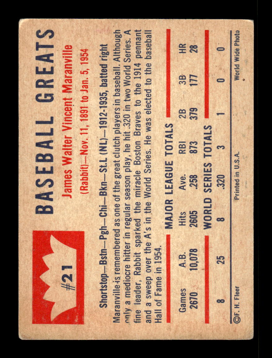 1960 Fleer Baseball Greats #21 Rabbit Maranville Very Good HOF-10003787