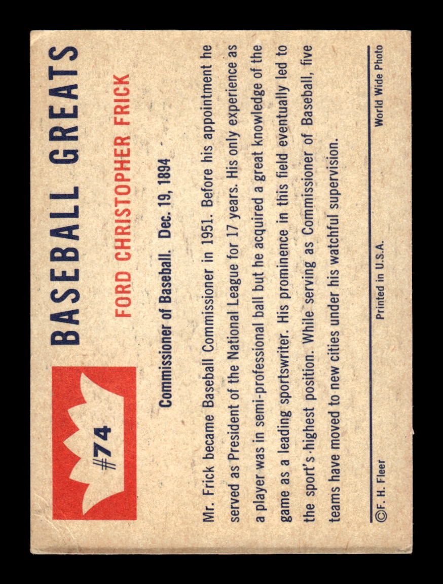 1960 Fleer Baseball Greats #74 Ford Frick Very Good HOF-10003808