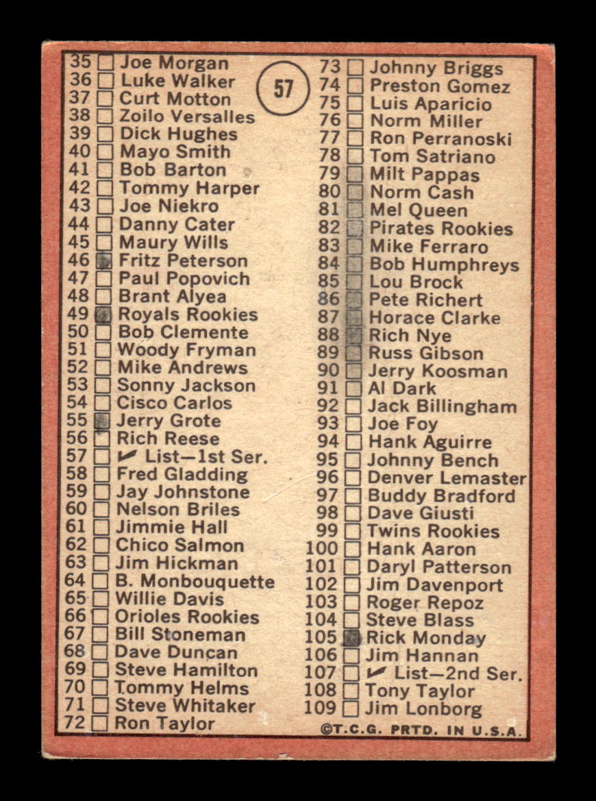 1969 Topps #57 Check List Signed Auto Denny McLain HOF-10003813