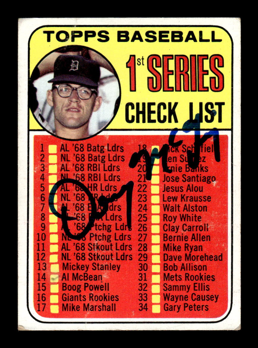 1969 Topps #57 Check List Signed Auto Denny McLain HOF-10003813
