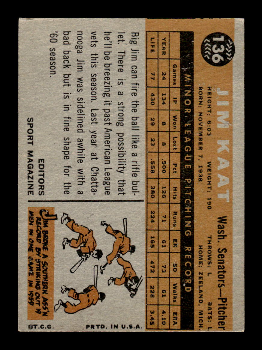 1960 Topps #136 Jim Kaat Excellent HOF-10003817
