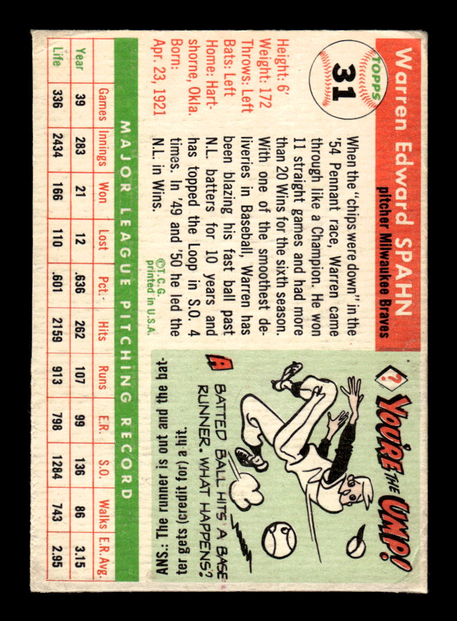 1955 Topps #31 Warren Spahn Poor Trimmed HOF-10003828