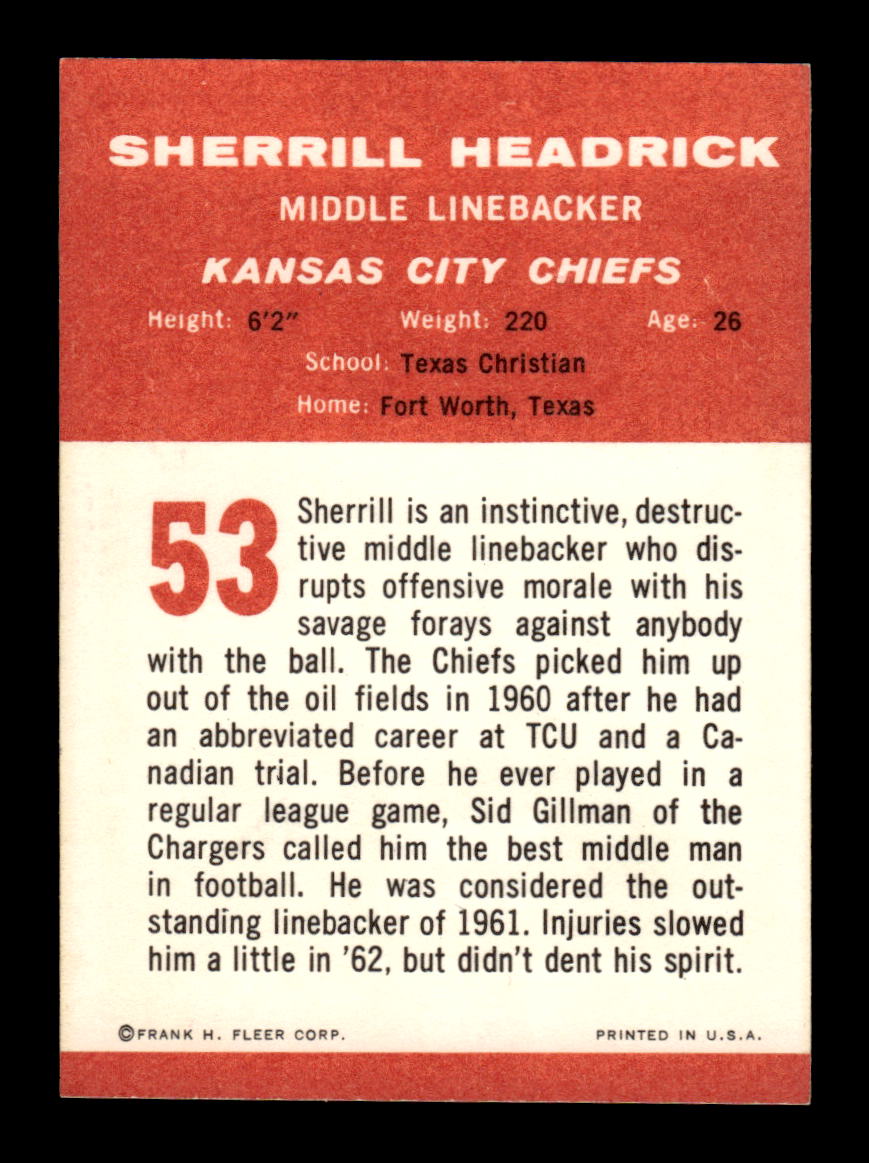 1963 Fleer #53 Sherrill Headrick Pack Fresh Near Mint or Better HOF-10003856