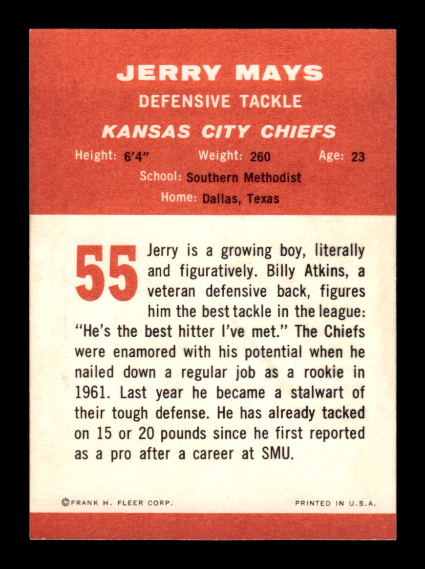 1963 Fleer #55 Jerry Mays Pack Fresh Near Mint or Better HOF-10003863