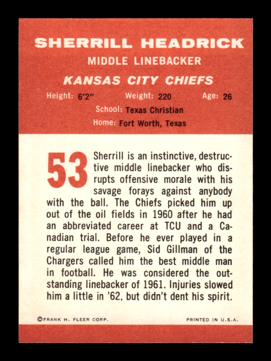 1963 Fleer #53 Sherrill Headrick Pack Fresh Near Mint or Better HOF-10003864