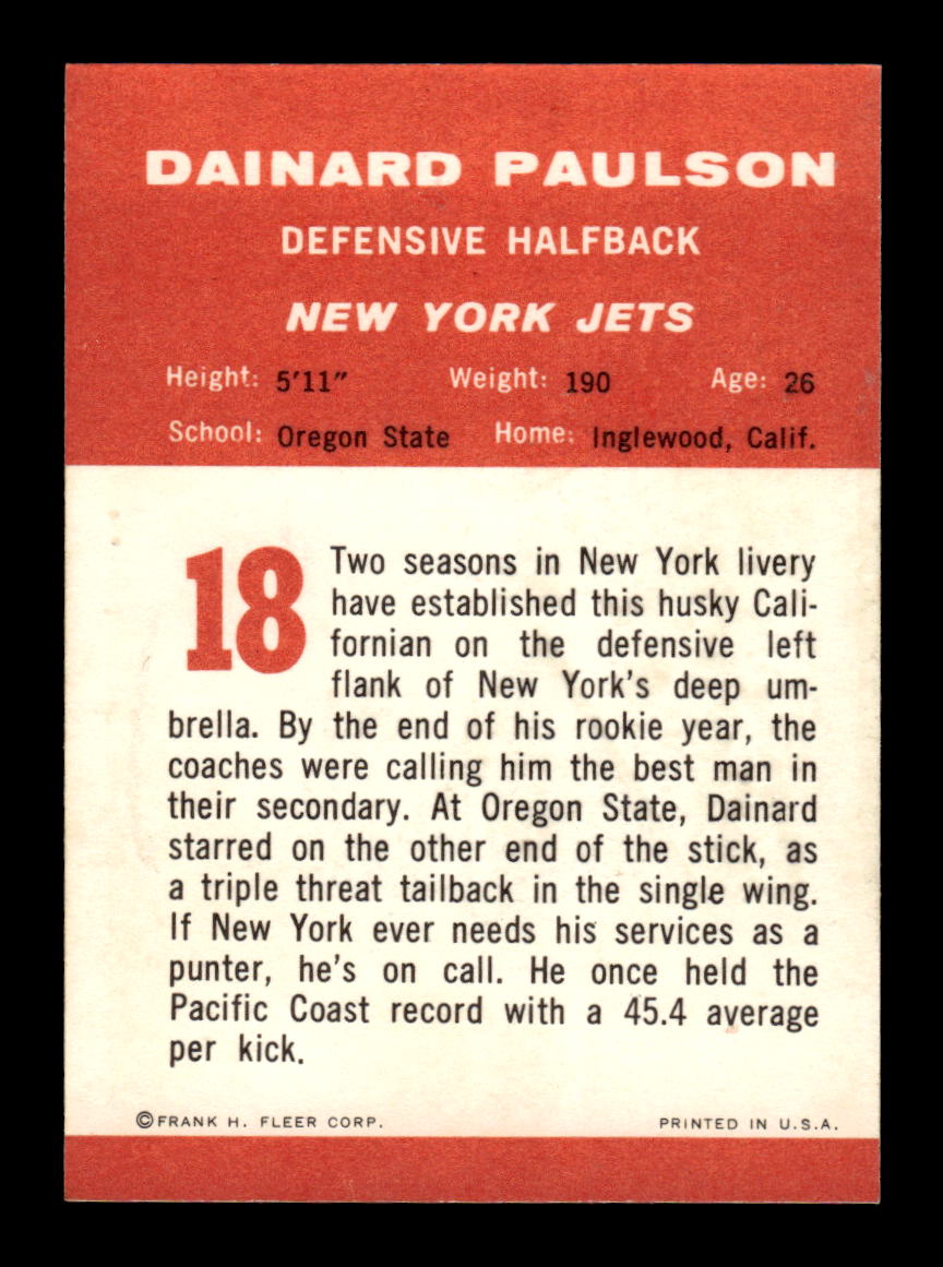 1963 Fleer #18 Dainard Paulson Pack Fresh Near Mint or Better HOF-10003877
