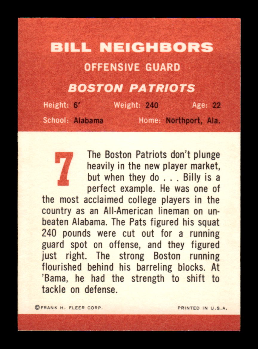 1963 Fleer #7 Bill Neighbors Pack Fresh Near Mint or Better HOF-10003881