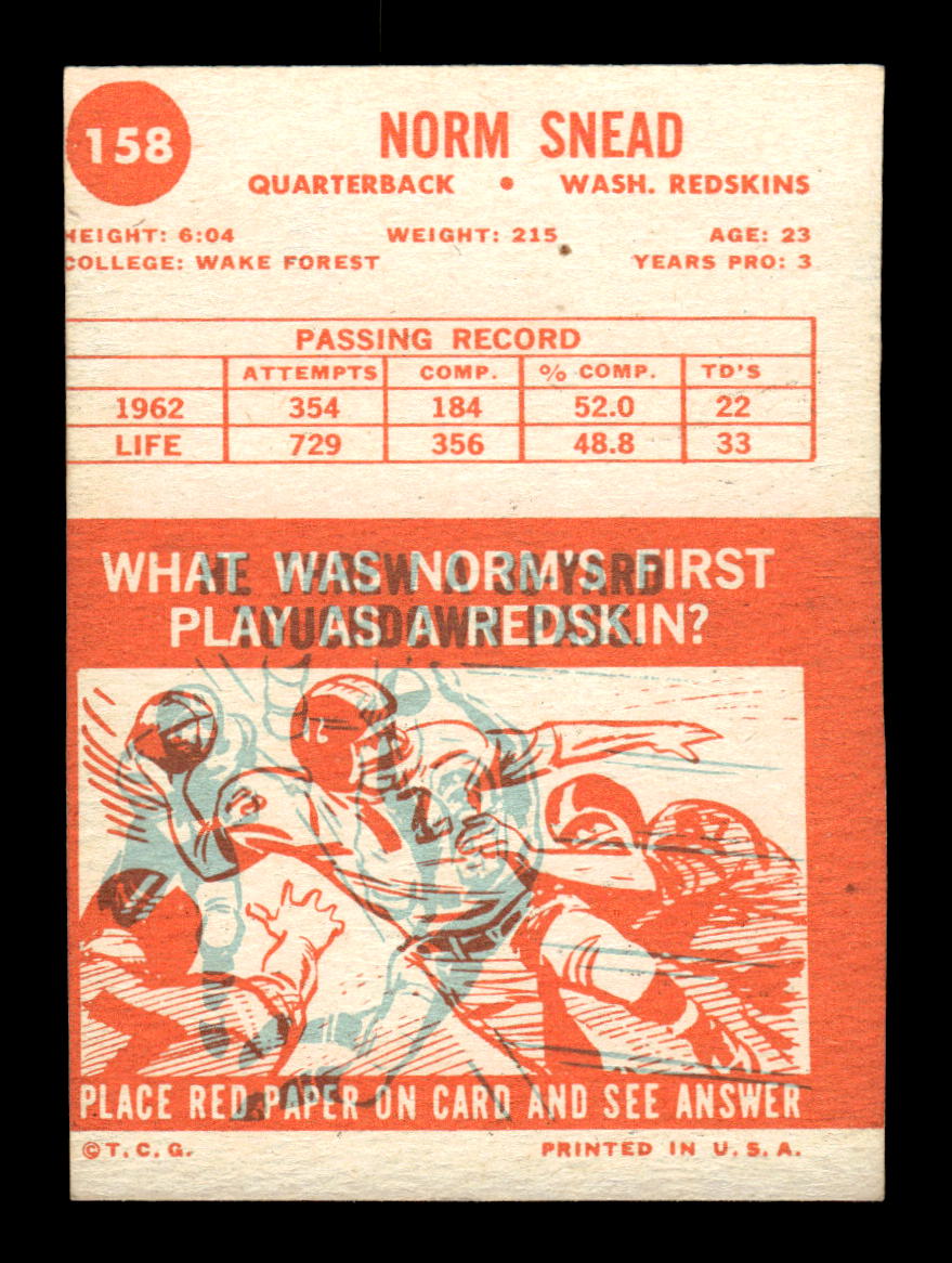 1963 Topps #158 Norm Snead Pack Fresh Near Mint or Better HOF-10003886