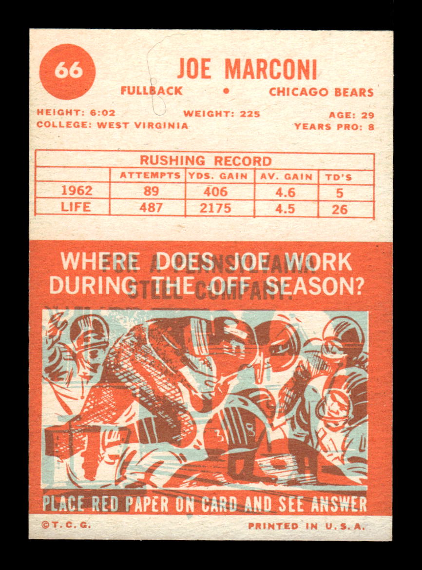 1963 Topps #66 Joe Marconi Pack Fresh Near Mint or Better HOF-10003888