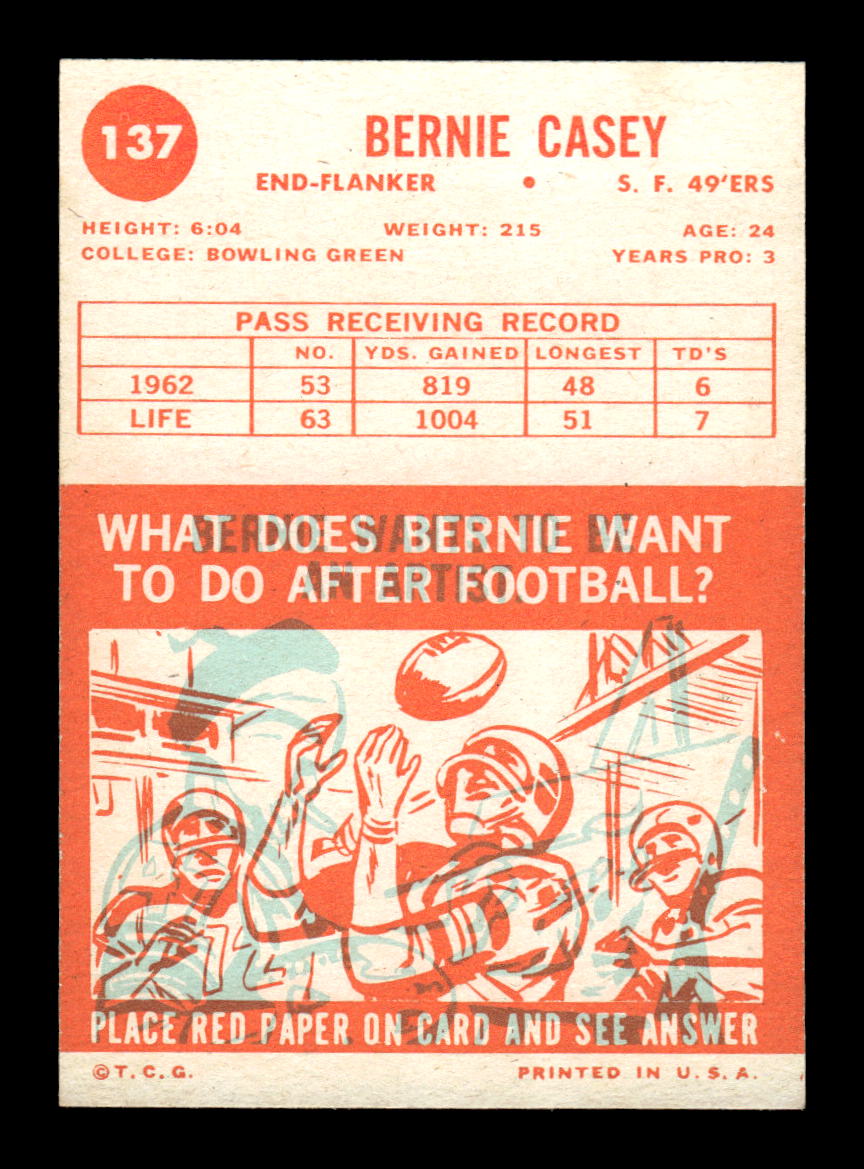1963 Topps #137 Bernie Casey Pack Fresh Near Mint or Better HOF-10003893