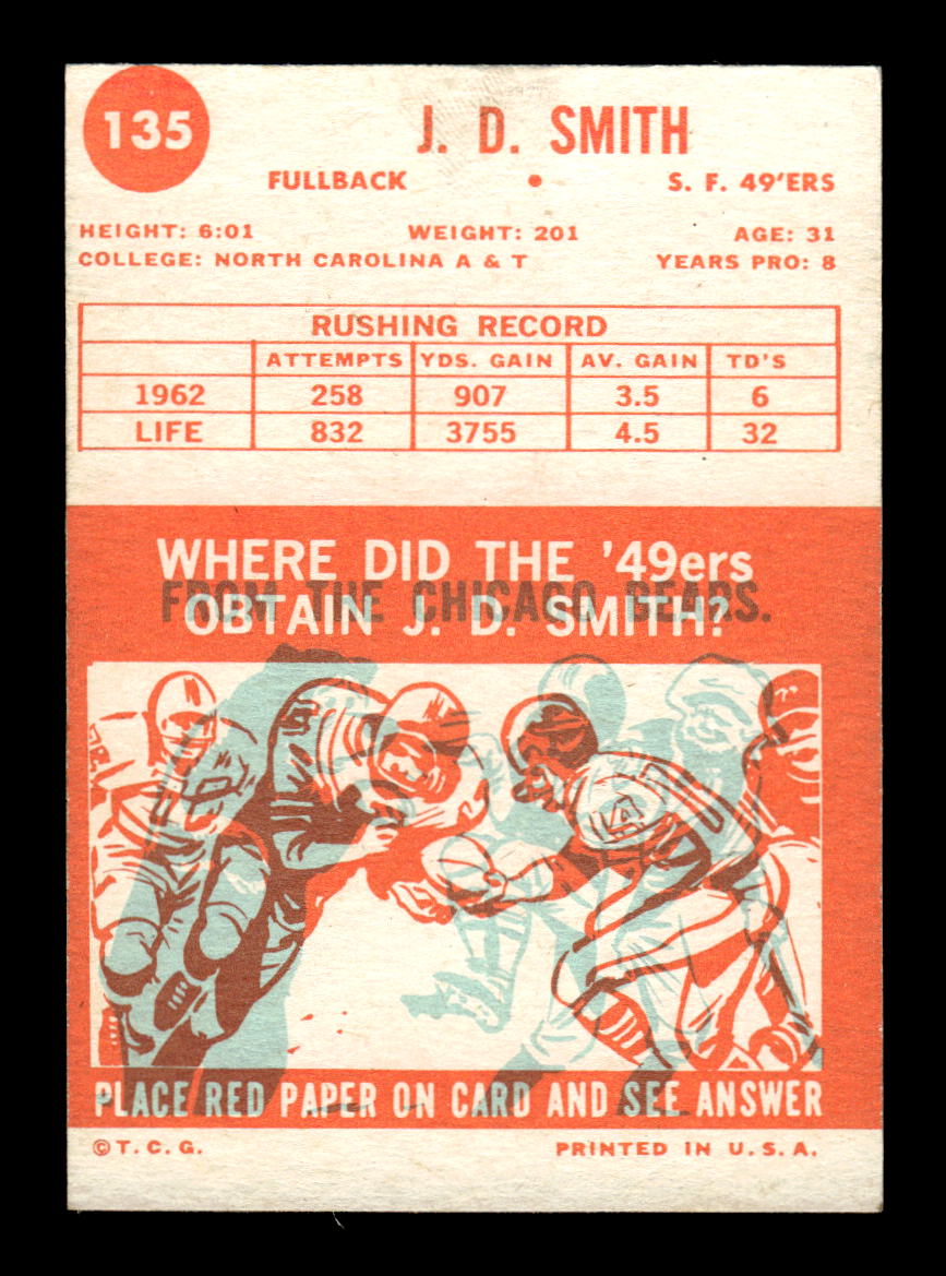 1963 Topps #135 J.D. Smith Pack Fresh Near Mint or Better HOF-10003894