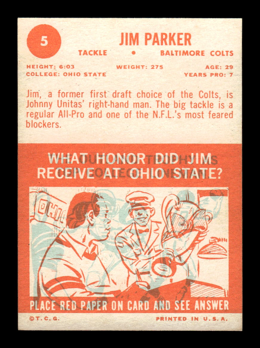 1963 Topps #5 Jim Parker Pack Fresh Near Mint or Better HOF-10003898