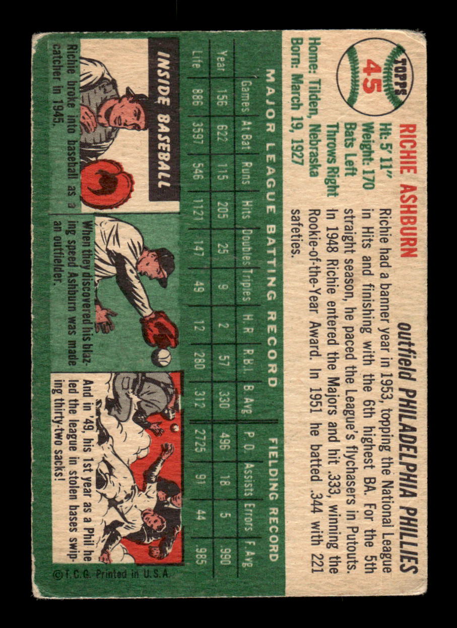 1954 Topps #45 Richie Ashburn Very Good HOF-10003903