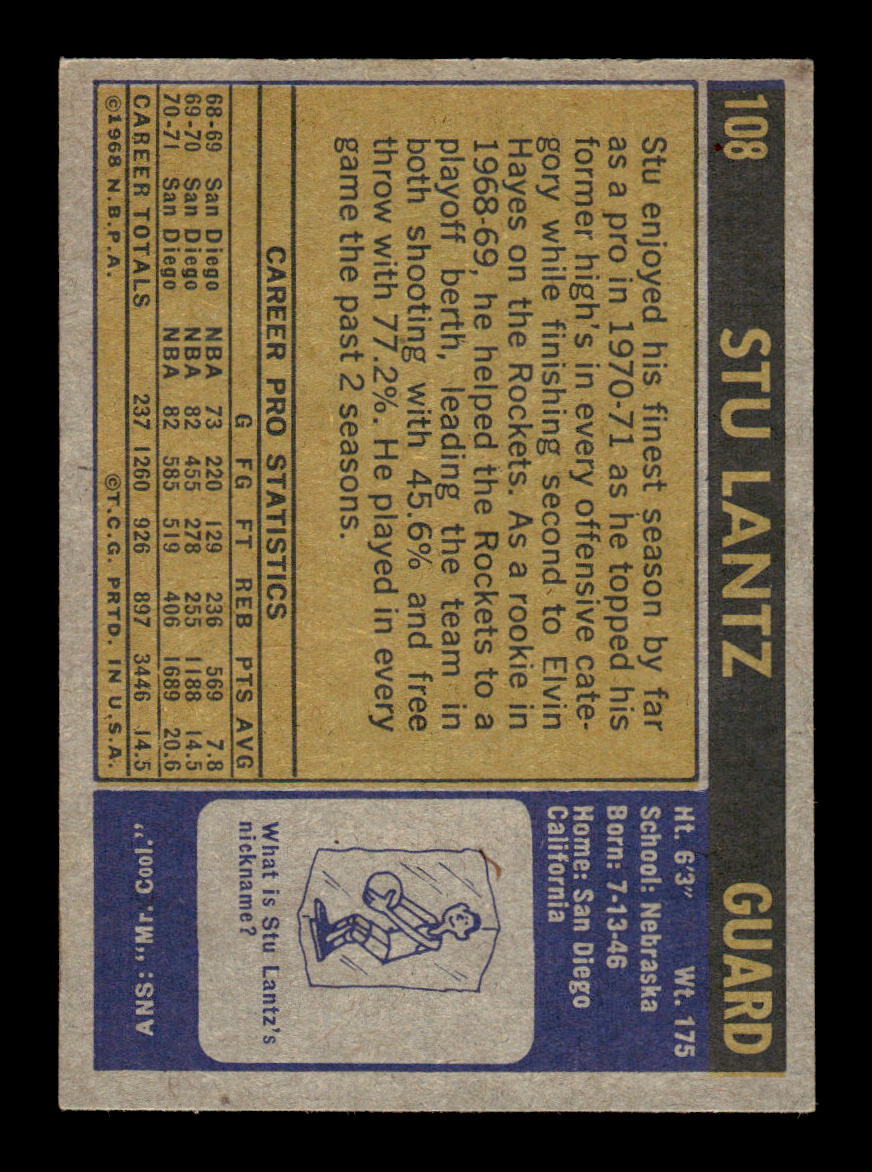 1971-72 Topps #108 Stu Lantz Excellent HOF-10003930