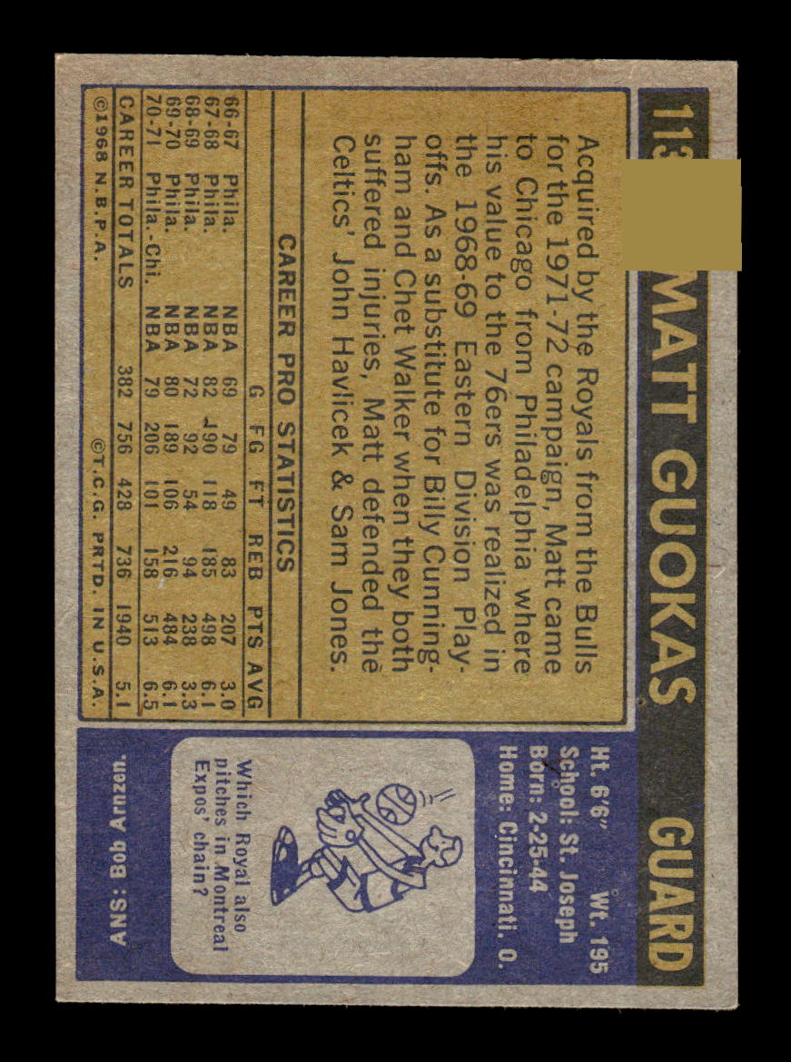 1971-72 Topps #113 Matt Guokas Excellent HOF-10003932