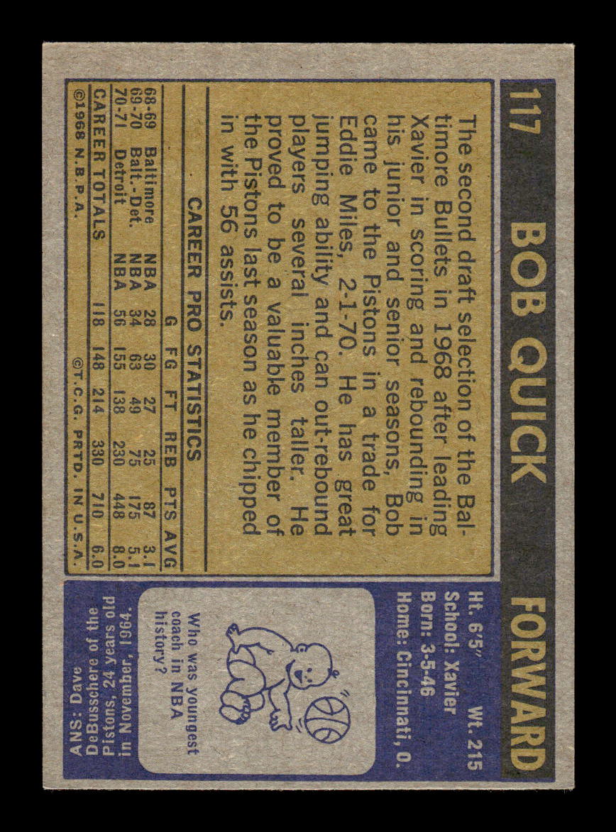 1971-72 Topps #117 Bob Quick Excellent HOF-10003935
