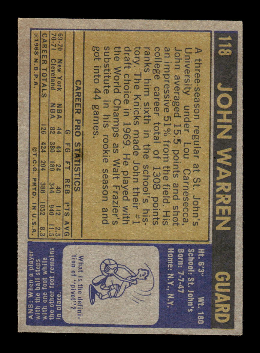 1971-72 Topps #118 John Warren Excellent HOF-10003936