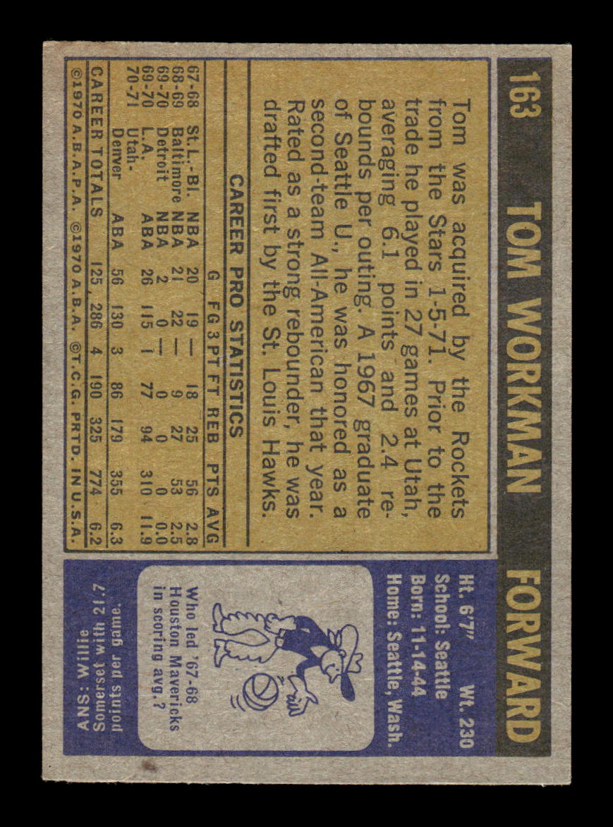 1971-72 Topps #163 Tom Workman Excellent HOF-10003940