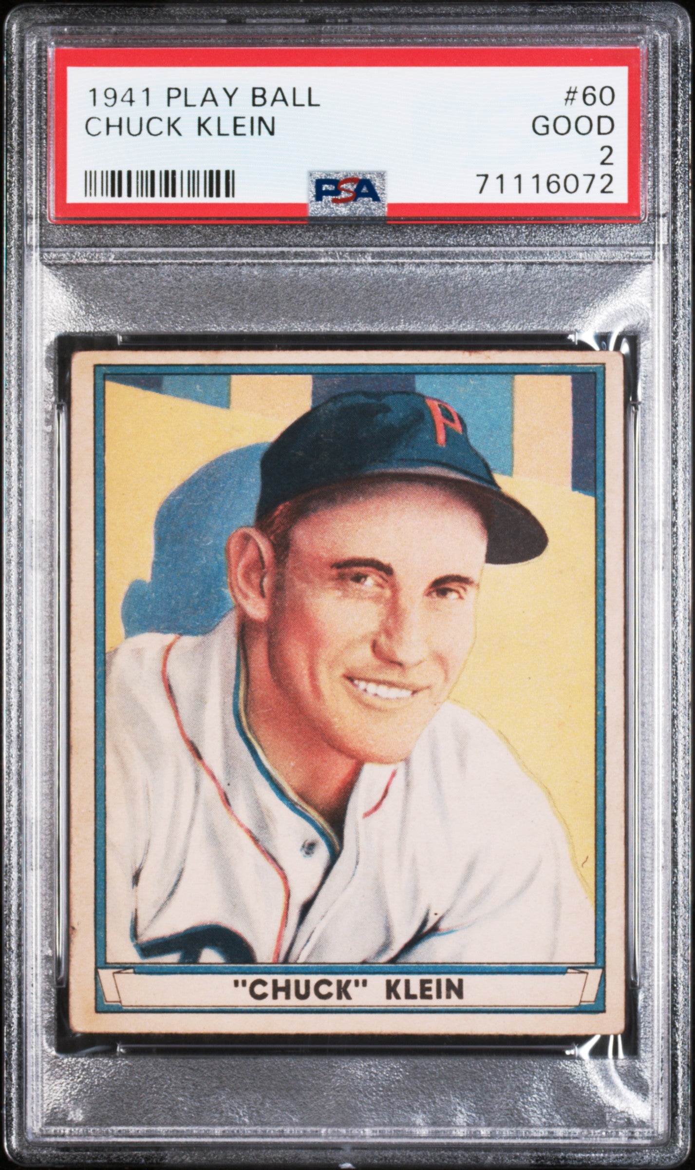 1941 Play Ball #60 Chuck Klein PSA 2 SN 71116072