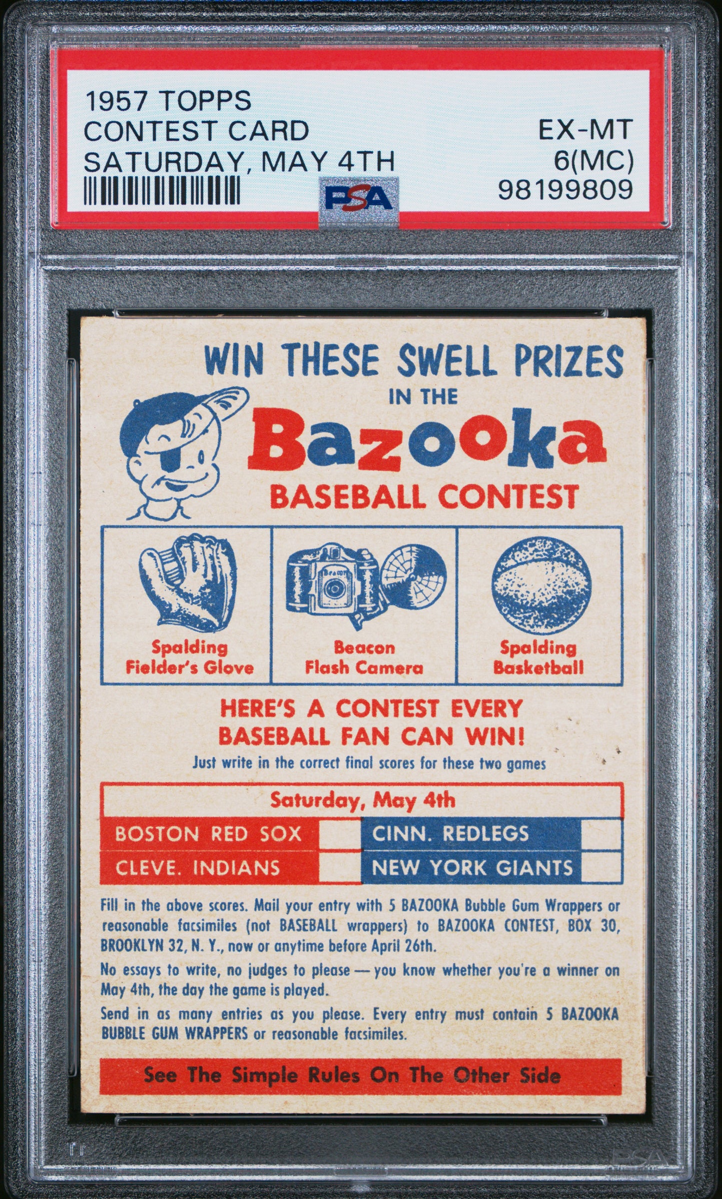 1957 Topps # Contest Card Saturday, May 4th PSA 6 SN 98199809