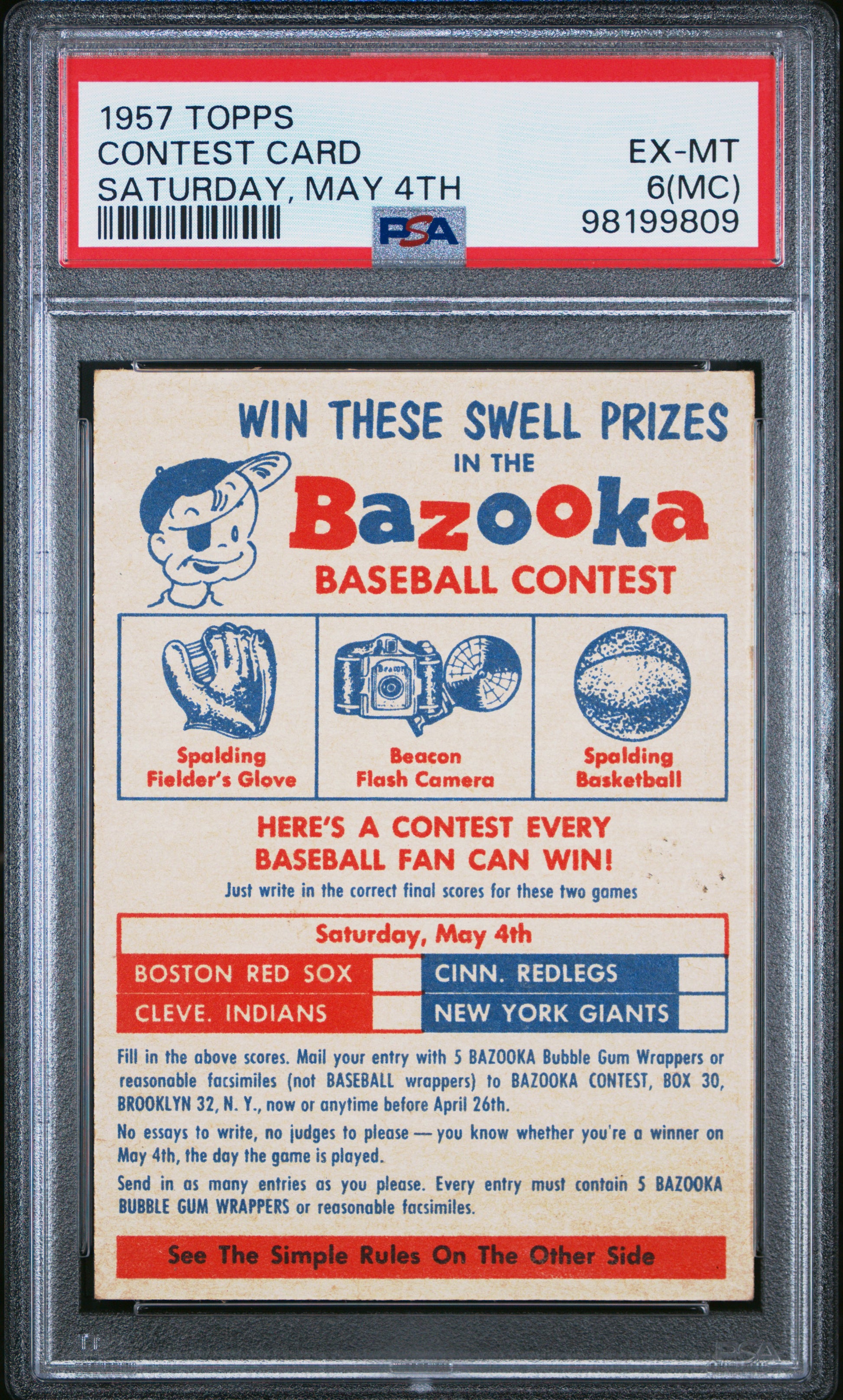 1957 Topps # Contest Card Saturday, May 4th PSA 6 SN 98199809