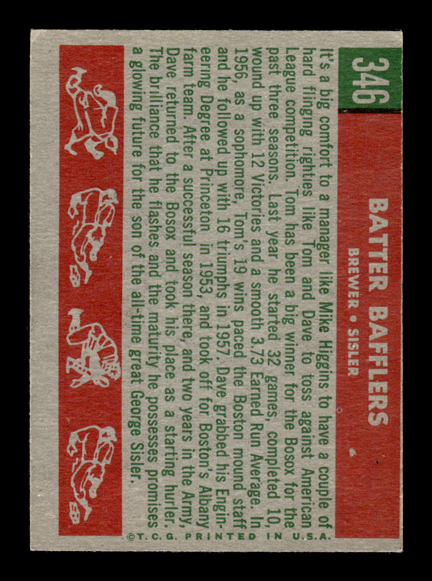 1959 Topps #346 Batter Bafflers Tom Brewer / Dave Sisler EXMT HOF-10003981