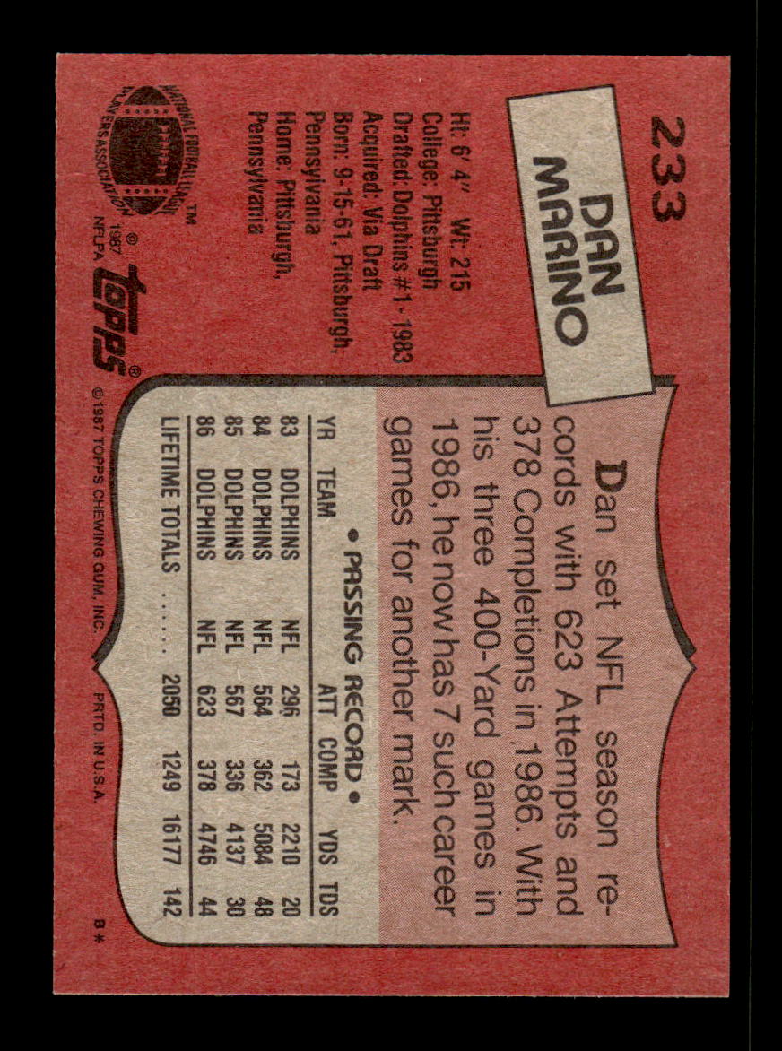 1987 Topps #233 Dan Marino Near Mint or Better HOF-10003991