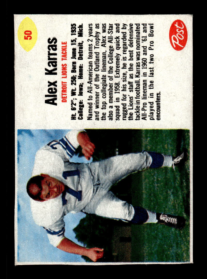 1962 Post Cereal #50 Alex Karras Very Good HOF-10004010