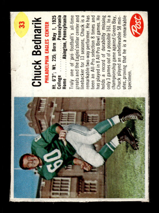 1962 Post Cereal #33 Chuck Bednarik Very Good HOF-10004012