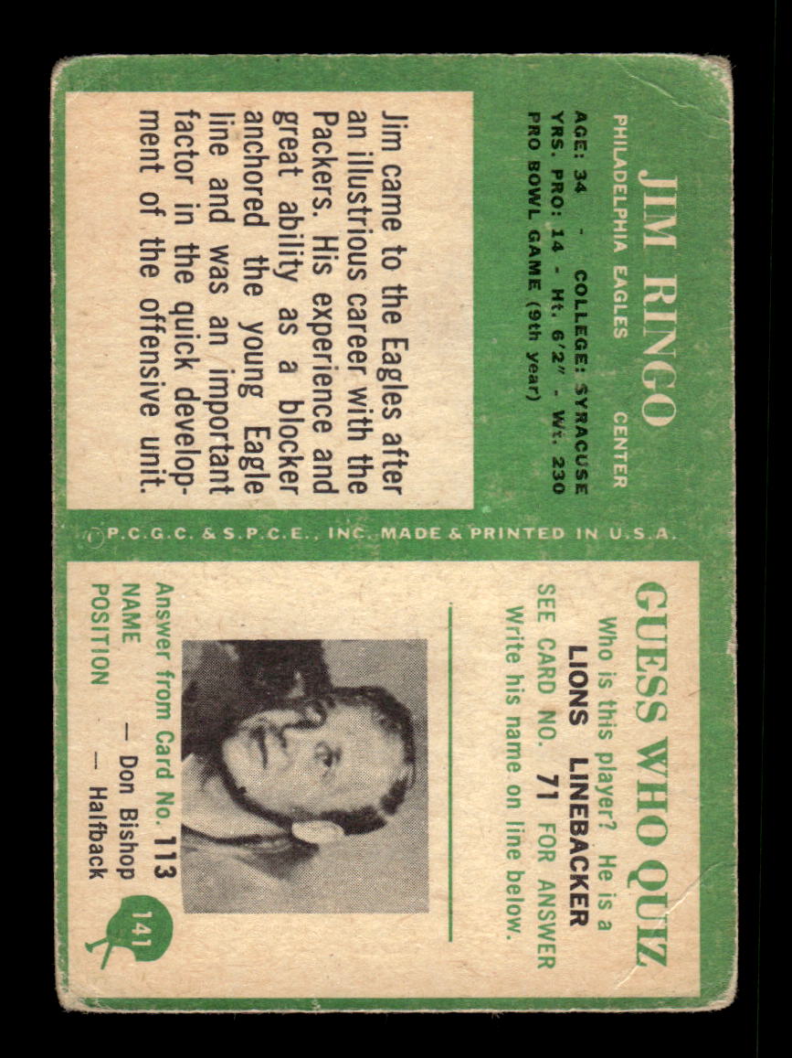 1966 Philadelphia #141 Jim Ringo Poor HOF-10004016