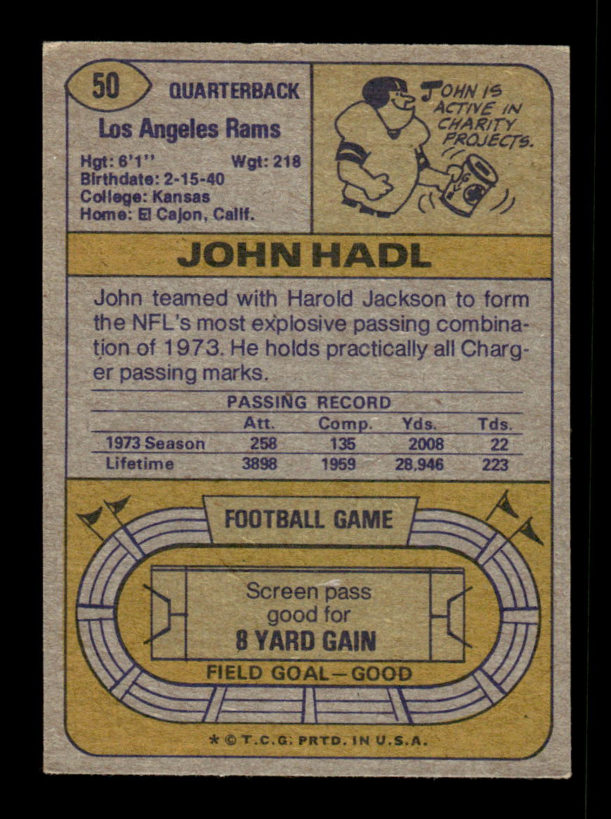 1974 Topps #50 John Hadl Very Good HOF-10004019