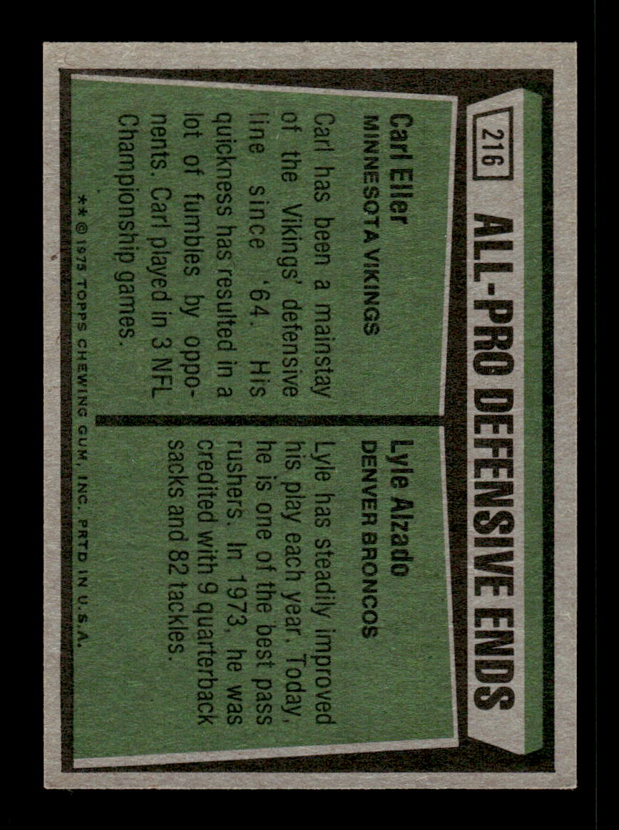 1975 Topps #216 All-Pro Defensive Ends Carl Eller Lyle Alzado Very Good HOF-10004047