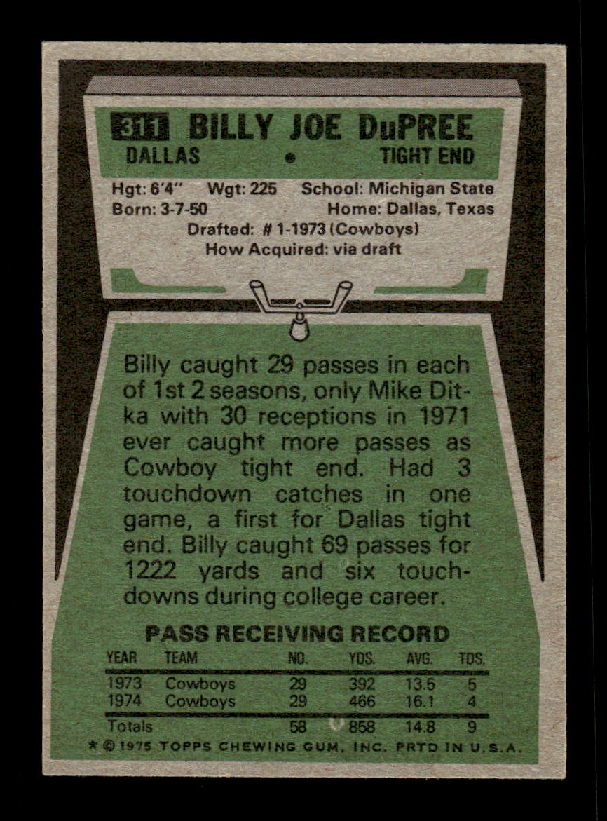 1975 Topps #311 Billy Joe DuPree Very Good HOF-10004049