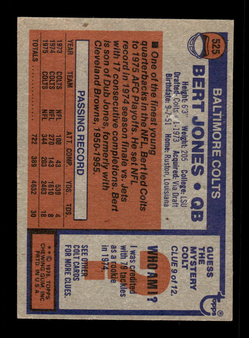 1976 Topps #525 Bert Jones Very Good HOF-10004057