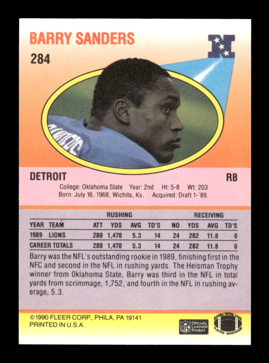 1990 Fleer #284 Barry Sanders Near Mint or Better HOF-10004067