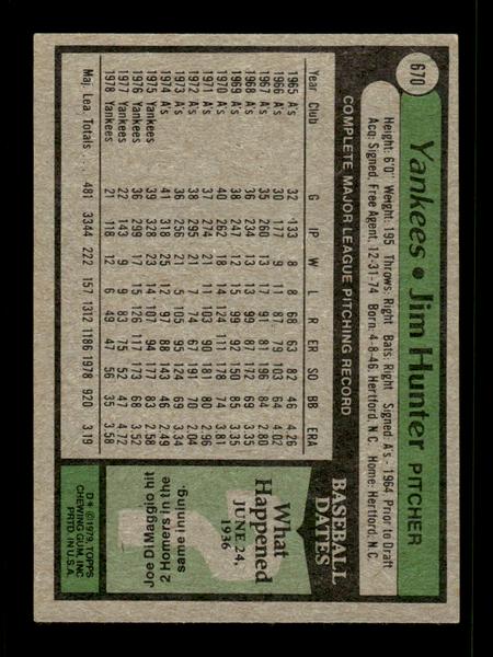 1979 Topps #670 Jim Hunter EXMT PACK FRESH HOF-10004074