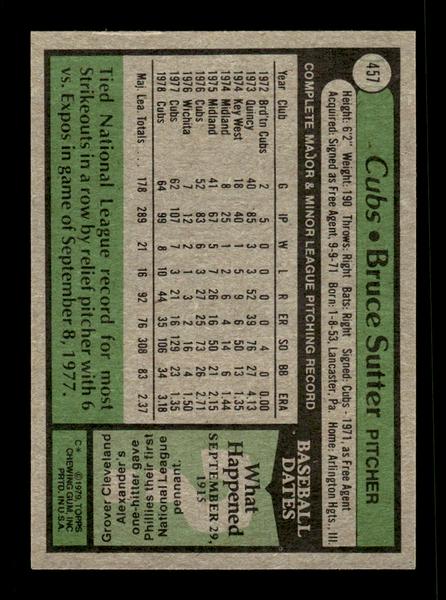 1979 Topps #457 Bruce Sutter EXMT PACK FRESH HOF-10004086