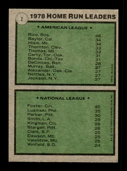 1979 Topps #2 1978 Home Run Leaders Rice Foster EXMT PACK FRESH HOF-10004091