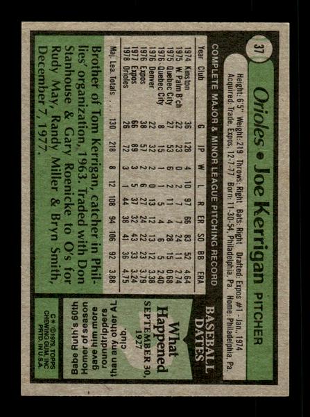 1979 Topps #37 Joe Kerrigan EXMT PACK FRESH HOF-10004127
