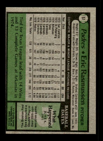 1979 Topps #57 Eric Rasmussen EXMT PACK FRESH HOF-10004146
