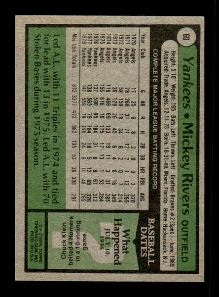 1979 Topps #60 Mickey Rivers EXMT PACK FRESH HOF-10004149