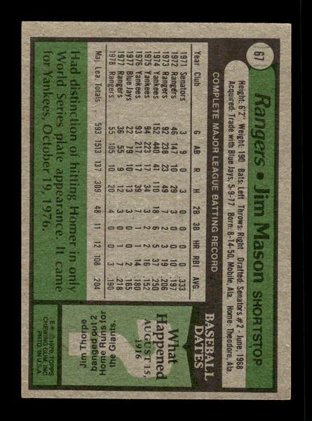 1979 Topps #67 Jim Mason EXMT PACK FRESH HOF-10004157