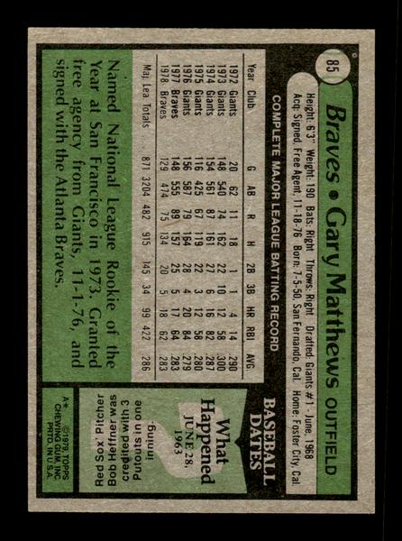 1979 Topps #85 Gary Matthews EXMT PACK FRESH HOF-10004175