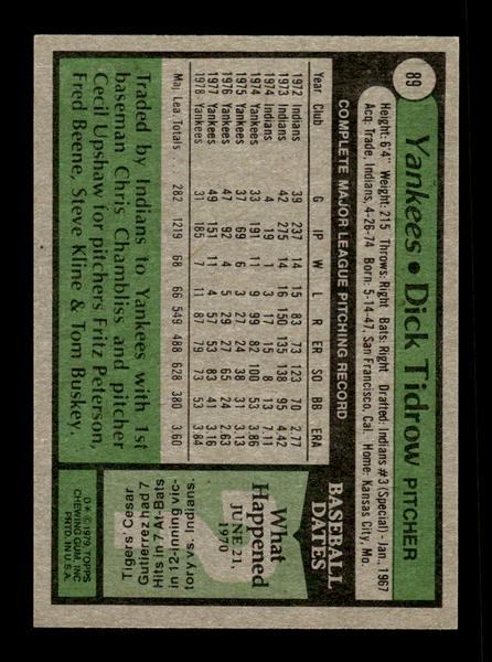 1979 Topps #89 Dick Tidrow EXMT PACK FRESH HOF-10004179